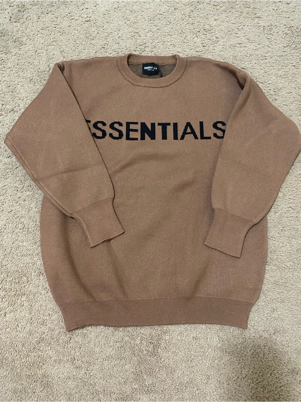 Fear of God Essentials Brown Crewneck Sweater with Black Logo